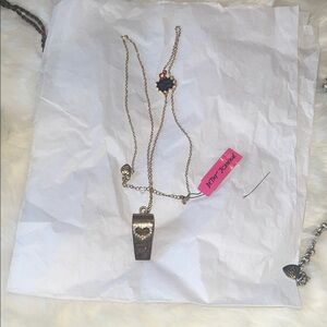 Betsey Johnson Gold-Tone Heart Whistle Charm Necklace with Pink Tag
